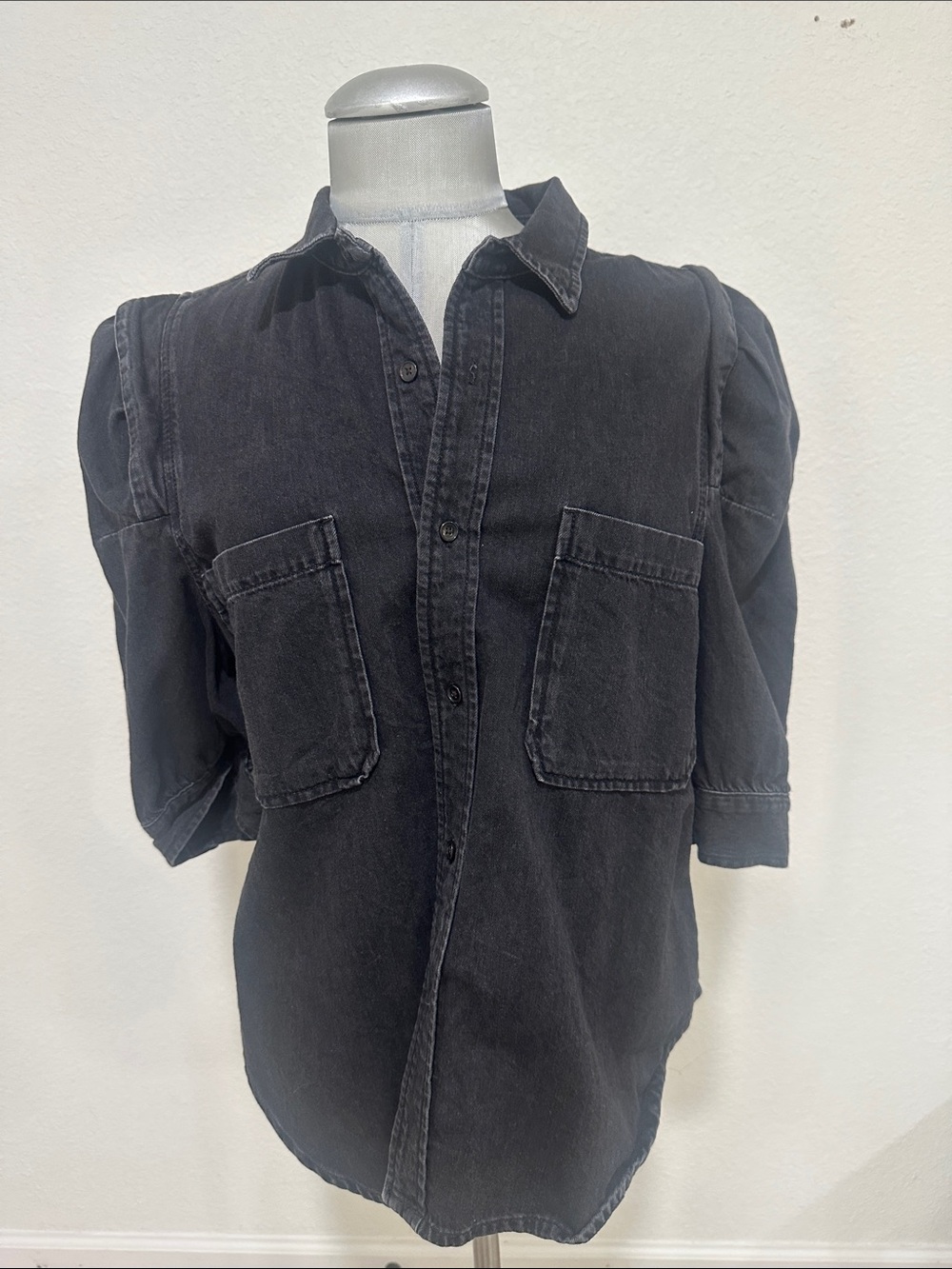 Frame Denim Black Washed Button-Up Shirt